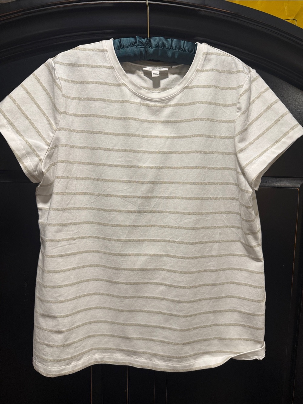 Chico's Cream Tee with Subtle Metallic Stripe Detail